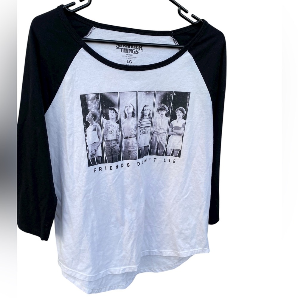 Stranger Things Netflix Black and White Raglan Tee Large
